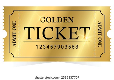 Golden Ticket for movie, cinema, theater, festival, events on white background