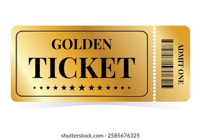 Golden ticket for movies, theater, concert, gestival, carnaval, event on white background