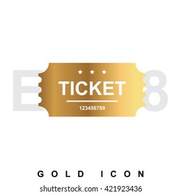 Golden Ticket Premium Icon Graphic Web Design Element Or Logo Template. Vector Royal Luxury Symbol For Business, Internet, Decoration. Modern Abstract Glittering Metallic Emblem