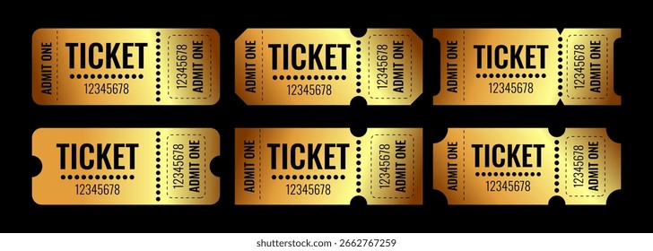 Tíquete dourado com números e design de texto em negrito