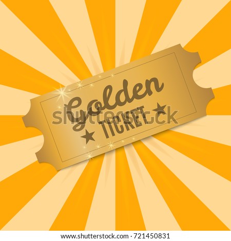 Golden ticket. Shiny Golden ticket on a background of rays of light. Vector illustration