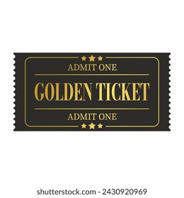 Golden ticket template. Admit one. Vector illustration.