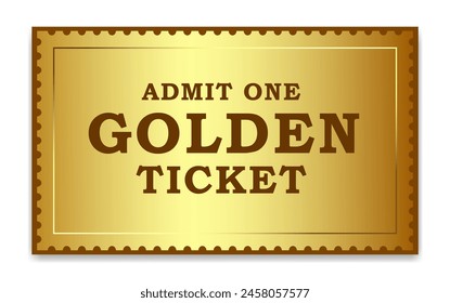 Golden ticket template design. Cinema, theater, casino, concert, game, party, event, festival gold ticket, Metal color coupon.