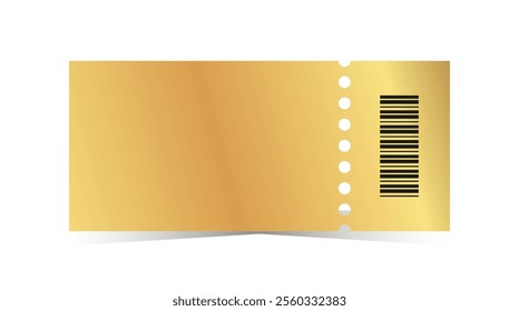 Golden ticket template. Empty gold coupon blank with barcode. Vector illustration on white background