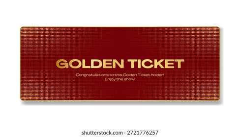 Plantilla Golden Ticket con tipografía dorada y un fondo moderno de semitono. Ideal para eventos, celebraciones, promociones y regalos de entretenimiento.