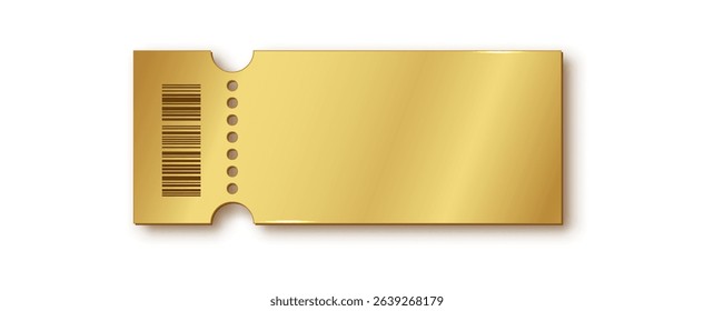 Golden ticket template isolated on white. Blank VIP voucher, coupon, and discount stub for cinema, theater, concert or party.
