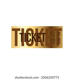 Golden ticket template white isolated background. Admit one gold retro ticket. Ticket Admission Entry Event Design	
