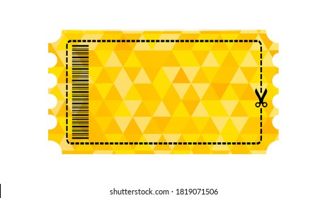 Golden Ticket Vector Illustion Concept Isolated With Dotted Line And Scissors On White Background.