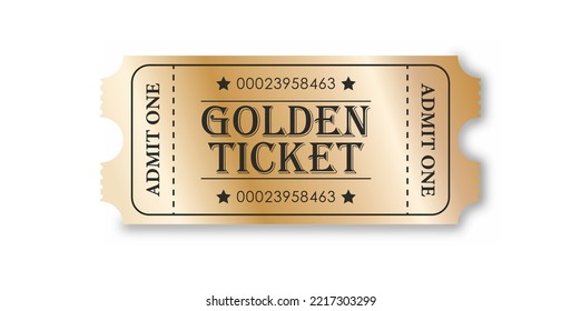 Golden Ticket. Vector illustration for websites, applications, cinemas, clubs, mass events and creative design. Flat style