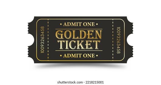 Golden Ticket. Vector illustration for websites, applications, cinemas, clubs, mass events and creative design. Flat style