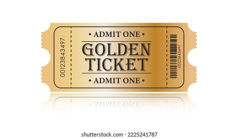 Golden Ticket. Vector illustration for websites, applications, cinemas, clubs, mass events and creative design. Flat style