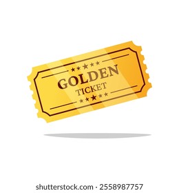 Golden ticket vector isolated on white background.