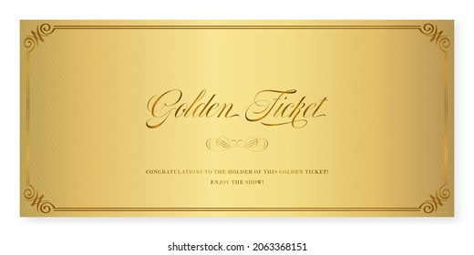 Golden Ticket. Vector Premium Ticket Template In Classic Style For Any Event. Can Be Used For Web And Print.