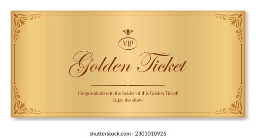 Billete de oro. Plantilla de boleto Vector Premium en estilo clásico para cualquier evento. Para web e impresión.