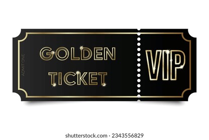 Golden ticket for a VIP person, golden inscriptions on a dark background. Vector illustration