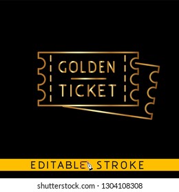 Golden tickets. Gold icon on black background. Easy changing vector with editable strokes.