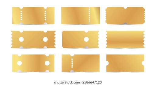 Golden tickets template. Empty gold coupon blank. Vector illustration set on white background