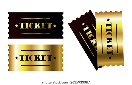 Golden tickets. Vector illustration isolated on white background.