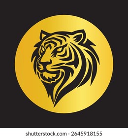 Golden Tiger Emblem With Black Background Symbolizing Strength and Elegance