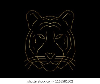 Golden Tiger Face Vector on Black Background