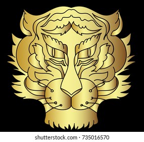 Golden Tiger head illustration for sticker and tattoo design.