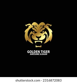golden tiger head logo design gradient color