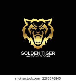 golden tiger logo design gradient line art