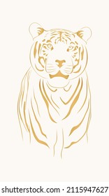 Golden Tiger Logo. Portrait Logo With White Background.