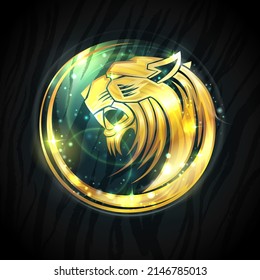 Golden tiger profile portrait vector banner, tiger head symbol or logo template