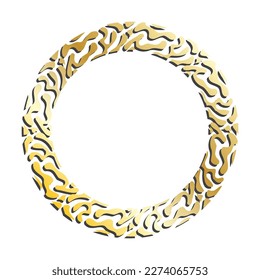 GOLDEN TIGER SKIN FRAME round frames for decorative headers. Gold metal animal ornaments isolated on white background. Vector