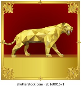 Golden tiger statue on red background.illustration vector