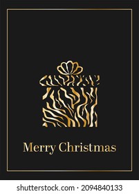 golden tiger texture gift box on black background
