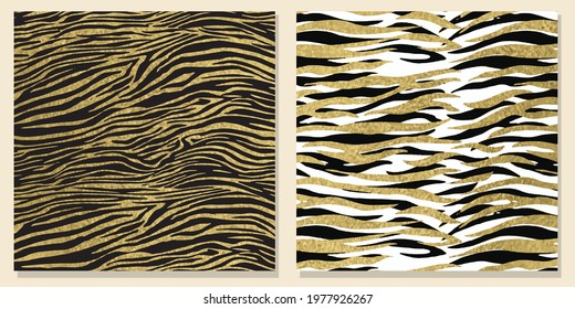 Golden Tiger texture pattern design vector. Stylised Tiger Skin Background for Fabric, Print, Fashion, Wallpaper. Vector illustration.
