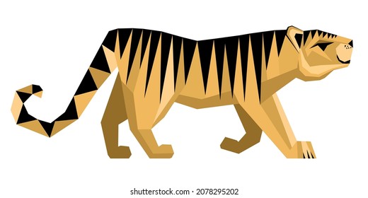 Golden Tiger vector is on white background. Happy new year, Chinese New Year, 2022, Year of the Tiger, cartoon character, royal tiger, Flat design