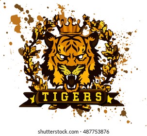 Golden Tiger Vintage Badge - A Vintage Golden Badge That Can Be Used As A Logo For A Sports Team, A Fraternity House Or Anything Related To An American Style College.