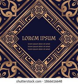 Golden tile luxury background vector. Arabesque royal pattern card template. Elegant design for Christmas party invitation, New year holiday, Ramadan, beauty spa flyer, wedding, save the date.
