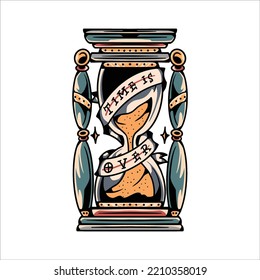 golden time hourglass tattoo vector design