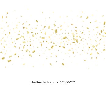 Golden Tinsel Falling Confetti. Christmas, New Year, Birthday Party Decoration. Winter Creative Luxury VIP Premium Decoration. Gold Glitter, Sparkling Shiny Frame. Elegant Texture, Golden Tinsel.