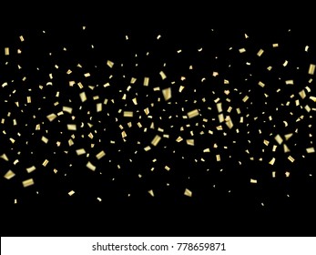 Golden Tinsel Falling Confetti. Christmas, New Year, Birthday Party Decoration. Winter Creative Luxury VIP Glamour Decoration. Gold Glitter, Sparkling Shiny Frame. Elegant Texture, Bokeh Banner.