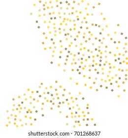 Golden tinsel texture on a white background. The color of gold particles. Celebratory background. Golden explosion of confetti. Vector illustration. EPS 10.