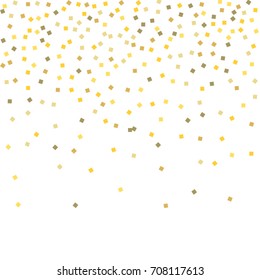 Golden tinsel texture on a white background. The color of gold particles. Celebratory background. Golden explosion of confetti. Vector illustration. EPS 10.