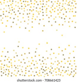 Golden tinsel texture on a white background. The color of gold particles. Celebratory background. Golden explosion of confetti. Vector illustration. EPS 10.