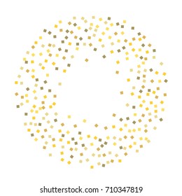 Golden tinsel texture on a white background. The color of gold particles. Celebratory background. Golden explosion of confetti. Vector illustration. EPS 10.
