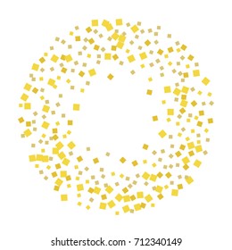 Golden tinsel texture on a white background. The color of gold particles. Celebratory background. Golden explosion of confetti. Vector illustration. EPS 10.