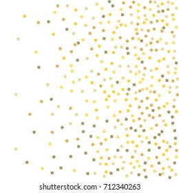 Golden tinsel texture on a white background. The color of gold particles. Celebratory background. Golden explosion of confetti. Vector illustration. EPS 10.
