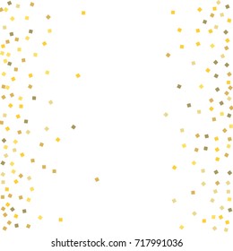 Golden tinsel texture on a white background. The color of gold particles. Celebratory background. Golden explosion of confetti. Vector illustration. EPS 10.
