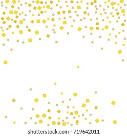 Golden tinsel texture on a white background. The color of gold particles. Celebratory background. Golden explosion of confetti. Vector illustration. EPS 10.
