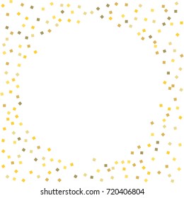 Golden tinsel texture on a white background. The color of gold particles. Celebratory background. Golden explosion of confetti. Vector illustration. EPS 10.