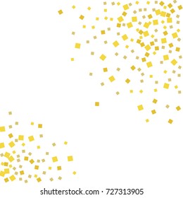 Golden tinsel texture on a white background. The color of gold particles. Celebratory background. Golden explosion of confetti. Vector illustration. EPS 10.