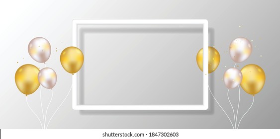 Golden Tiny Confetti And balloon with frame On White Background. Vector